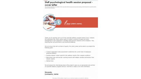 Staff Psychological Health Session Proposal Cover Letter One Pager Sample Example Document