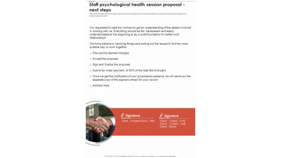 Staff Psychological Health Session Proposal Next Steps One Pager Sample Example Document