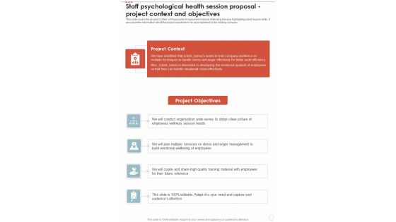 Staff Psychological Health Session Proposal Project Context And Objectives One Pager Sample Example Document
