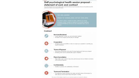 Staff Psychological Health Session Proposal Statement Of Work And Contract One Pager Sample Example Document