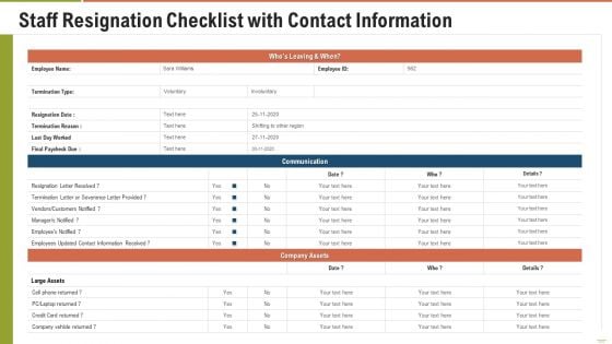 Staff Resignation Checklist With Contact Information Ppt Summary Slides PDF