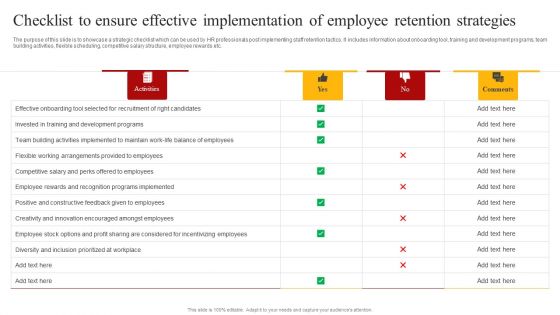 Staff Retention Techniques To Minimize Hiring Expenses Checklist To Ensure Effective Implementation Clipart PDF