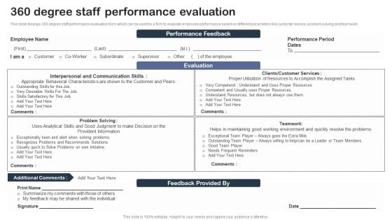 Staff Succession Planning And Development 360 Degree Staff Performance Evaluation Professional PDF