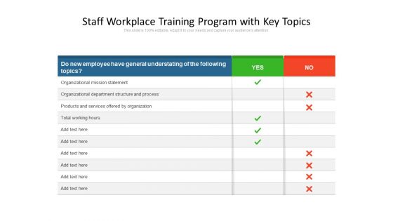 Staff Workplace Training Program With Key Topics Ppt PowerPoint Presentation Icon Templates PDF