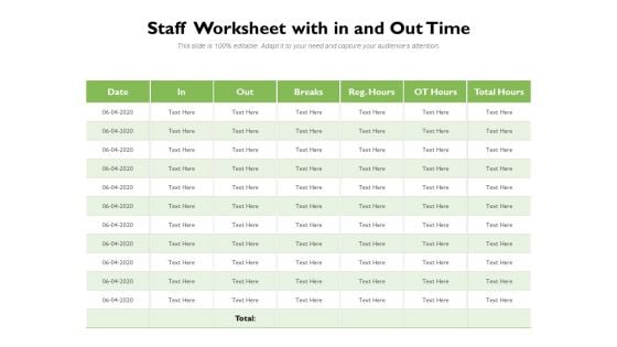 Staff Worksheet With In And Out Time Ppt PowerPoint Presentation Pictures Graphics PDF