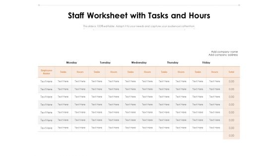 Staff Worksheet With Tasks And Hours Ppt PowerPoint Presentation Pictures Influencers PDF