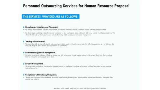 Staffing Offshoring Proposal Personnel Outsourcing Services For Human Resource Proposal Ppt Infographic Template Slides PDF