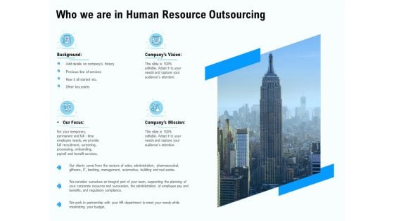 Staffing Offshoring Proposal Who We Are In Human Resource Outsourcing Inspiration PDF