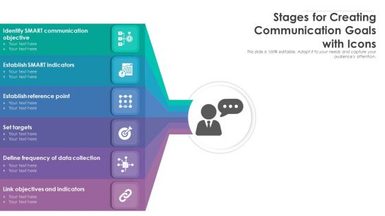 Stages For Creating Communication Goals With Icons Ppt PowerPoint Presentation File Graphics Example PDF