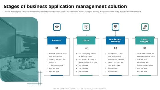 Stages Of Business Application Management Solution Background PDF