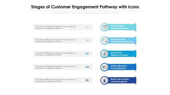 Stages Of Customer Engagement Pathway With Icons Ppt PowerPoint Presentation File Microsoft PDF