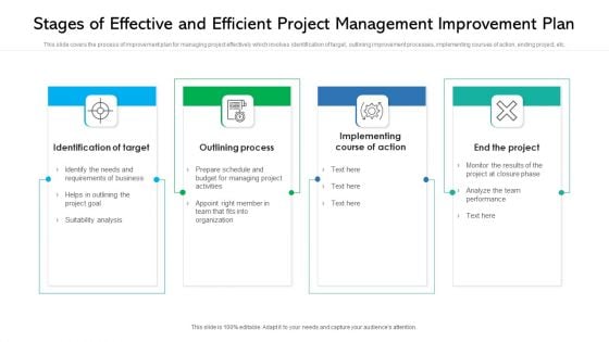 Stages Of Effective And Efficient Project Management Improvement Plan Ppt PowerPoint Presentation Gallery Tips PDF Stages Of Effective And Efficient Project Management Improvement Plan Ppt PowerPoint Presentation Gallery Tips PDF