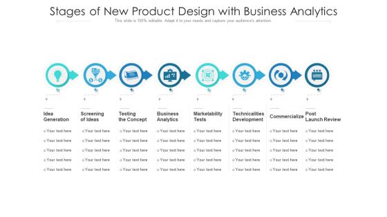 Stages Of New Product Design With Business Analytics Ppt PowerPoint Presentation File Visual Aids PDF