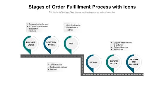 Stages Of Order Fulfillment Process With Icons Ppt PowerPoint Presentation Gallery Influencers PDF