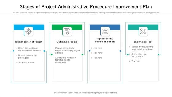 Stages Of Project Administrative Procedure Improvement Plan Ppt PowerPoint Presentation File Mockup PDF Stages Of Project Administrative Procedure Improvement Plan Ppt PowerPoint Presentation File Mockup PDF