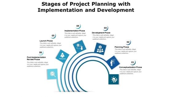 Stages Of Project Planning With Implementation And Development Ppt PowerPoint Presentation File Background Images PDF