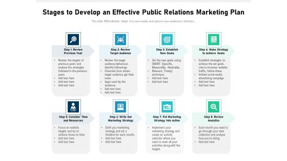 Stages To Develop An Effective Public Relations Marketing Plan Ppt PowerPoint Presentation Inspiration Ideas PDF