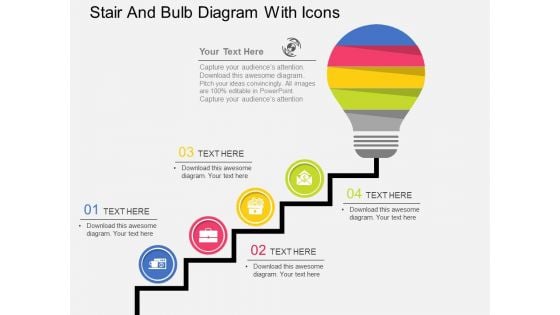 Stair And Bulb Diagram With Icons Powerpoint Template