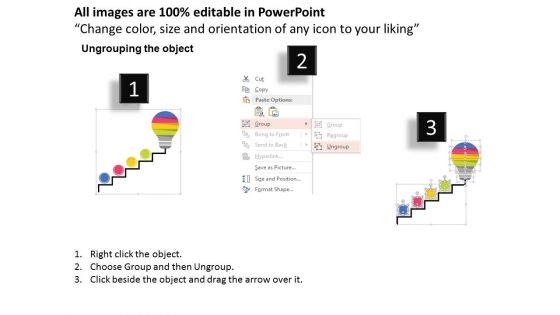 Stair And Bulb Diagram With Icons Powerpoint Template