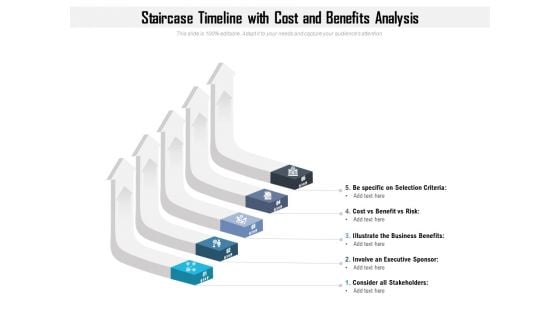 Staircase Timeline With Cost And Benefits Analysis Ppt PowerPoint Presentation File Show PDF