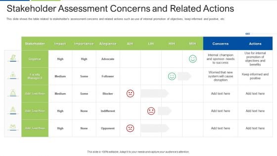 Stakeholder Assessment Concerns And Related Actions Portrait PDF