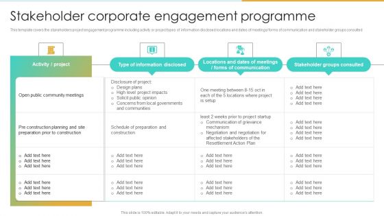 Stakeholder Corporate Engagement Programme Enterprise Communication Tactics Background PDF