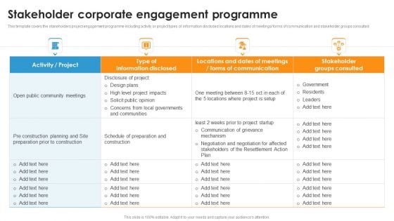 Stakeholder Corporate Engagement Programme Ppt Gallery Graphics Example PDF