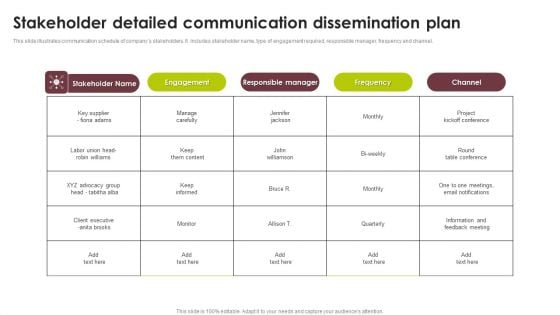 Stakeholder Detailed Communication Dissemination Plan Portrait PDF
