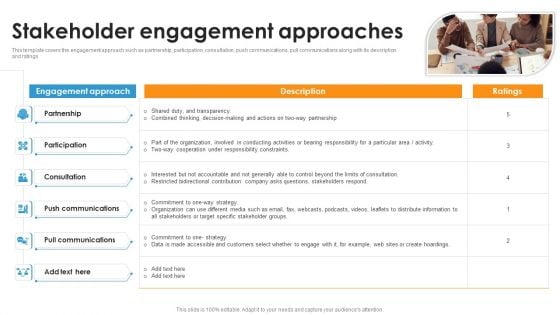 Stakeholder Engagement Approaches Ppt Inspiration Slideshow PDF