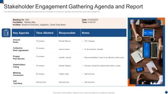 Stakeholder Engagement Gathering Agenda And Report Template PDF