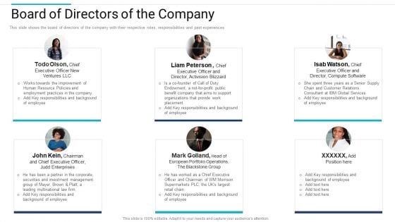 Stakeholder Governance Improve Overall Corporate Performance Board Of Directors Of The Company Infographics PDF