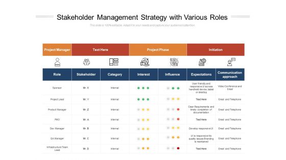 Stakeholder Management Strategy With Various Roles Ppt PowerPoint Presentation Infographics Brochure PDF