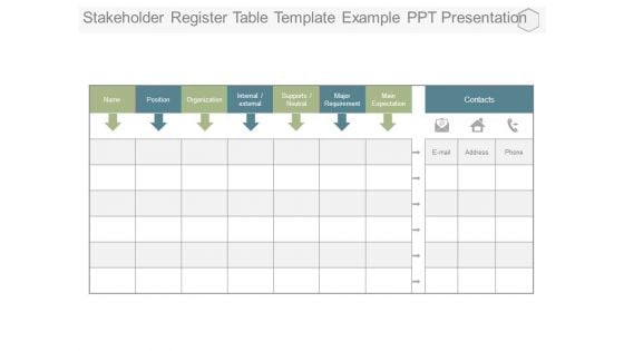 Stakeholder Register Table Template Example Ppt Presentation