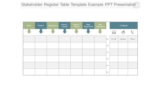 Stakeholder Register Table Template Example Ppt Presentation