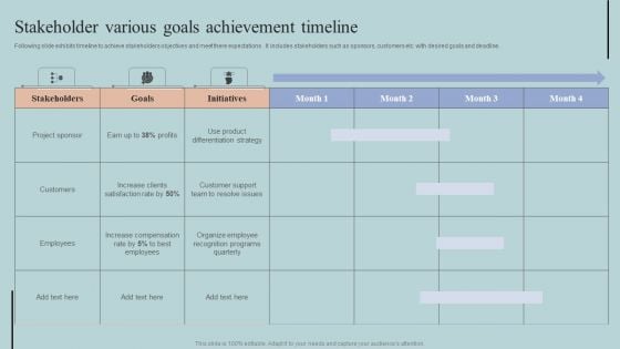 Stakeholder Various Goals Achievement Timeline Sample PDF