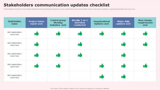 Stakeholders Communication Updates Checklist Designs PDF