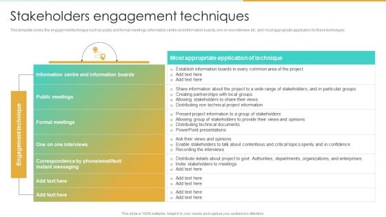 Stakeholders Engagement Techniques Enterprise Communication Tactics Portrait PDF