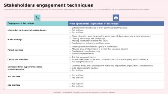 Stakeholders Engagement Techniques Slides PDF