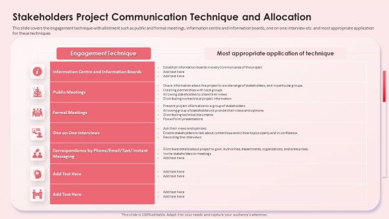 Stakeholders Project Communication Technique And Allocation Themes PDF