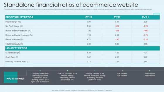 Standalone Financial Ratios Of Ecommerce Website Brochure PDF