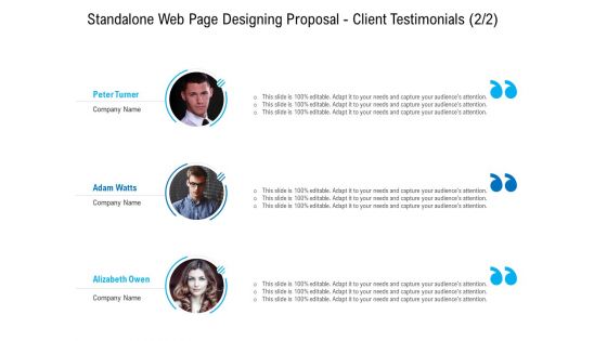 Standalone Web Page Designing Proposal Client Testimonials Teamwork Designs PDF