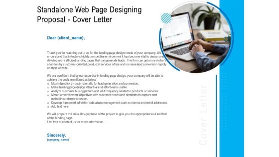 Standalone Web Page Designing Proposal Cover Letter Inspiration PDF