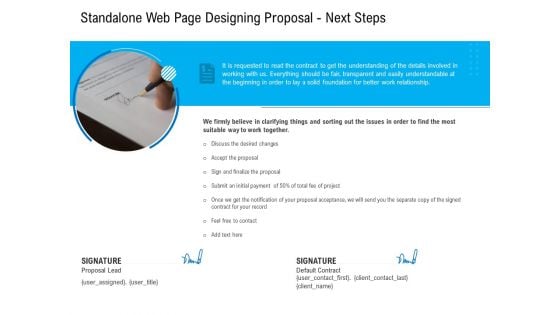 Standalone Web Page Designing Proposal Next Steps Ideas PDF