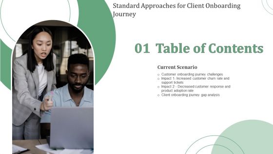 Standard Approaches For Client Onboarding Journey Table Of Contents Icons PDF