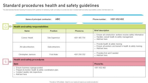 Standard Procedures Health And Safety Guidelines Information PDF