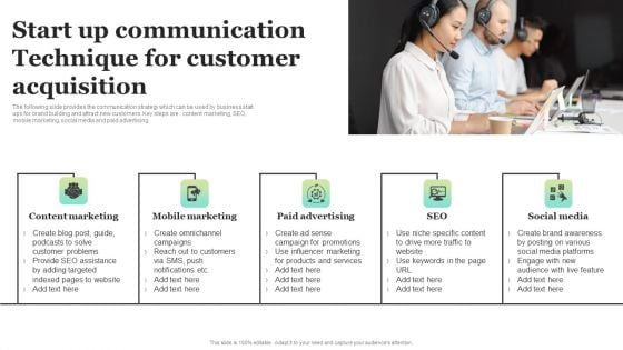 Start Up Communication Technique For Customer Acquisition Introduction PDF