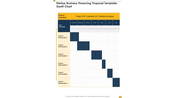 Startup Business Financing Proposal Template Gantt Chart One Pager Sample Example Document Startup Business Financing Proposal Template Gantt Chart One Pager Sample Example Document
