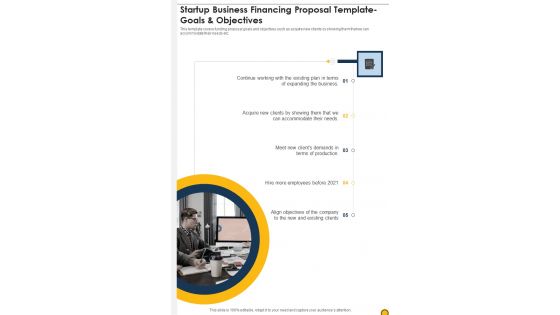Startup Business Financing Proposal Template Goals And Objectives One Pager Sample Example Document
