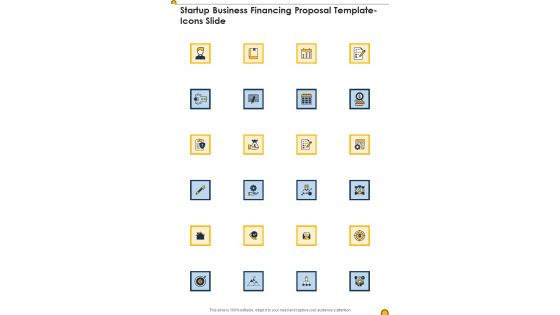 Startup Business Financing Proposal Template Icons Slide One Pager Sample Example Document Startup Business Financing Proposal Template Icons Slide One Pager Sample Example Document