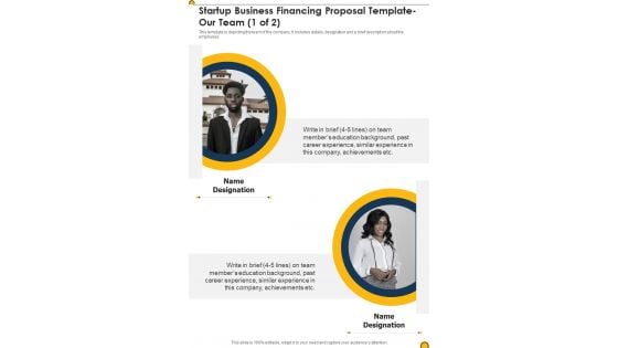 Startup Business Financing Proposal Template Our Team One Pager Sample Example Document